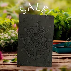 Pirate sailor tall ship anchor faux leather A5 notebook: lined kraft pages